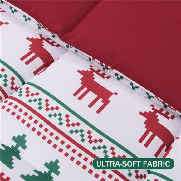 King Size Comforter Set with Christmas Reindeer Snowflake Patterns, 3-Piece Set - Picture 5 of 7